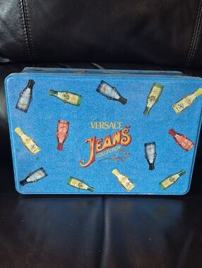 Versace Jeans Blue Decorative Tin with Bottle Print Storage Box